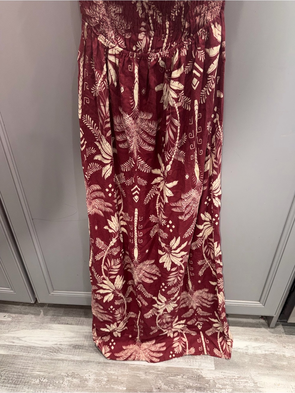 Monteau LA linen blend tropical palm treeStrapless Maxi Dress size med - Picture 4 of 7